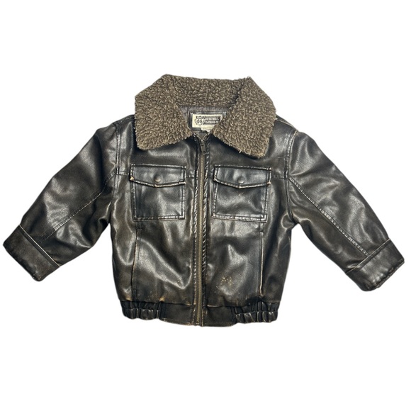 Kids Vintage Route 66 Original Clothing Co. Leather Jacket With Sherpa Collar - Picture 4 of 10